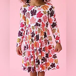 Posh Peanut Colorful Leaf Print Long Sleeve Dress 7y
